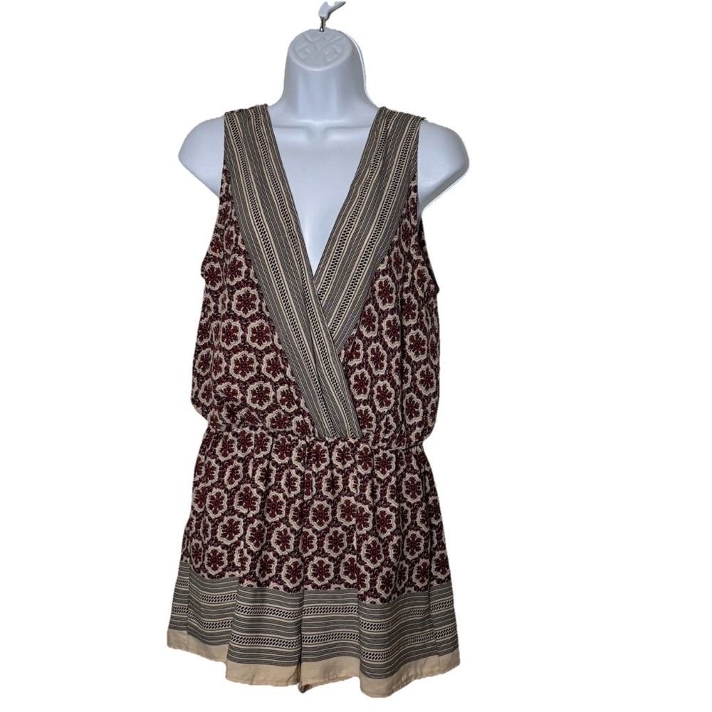 Poema Hannah Louise Poston Romper Shorts Maroon Cream Floral Sleeveless SZ *M